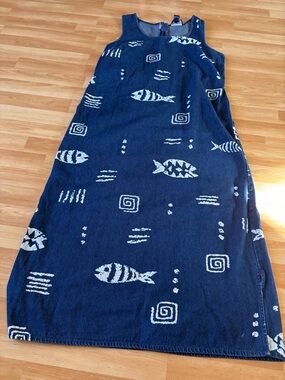 Blue J. Vintage Denim Tropical l Fish Print Sleeveless Dress